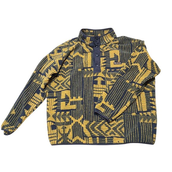 Columbia Mens XXL/2TG Aztec Pattern Fleece Pullover Sweater Yellow & Gray - Picture 1 of 8